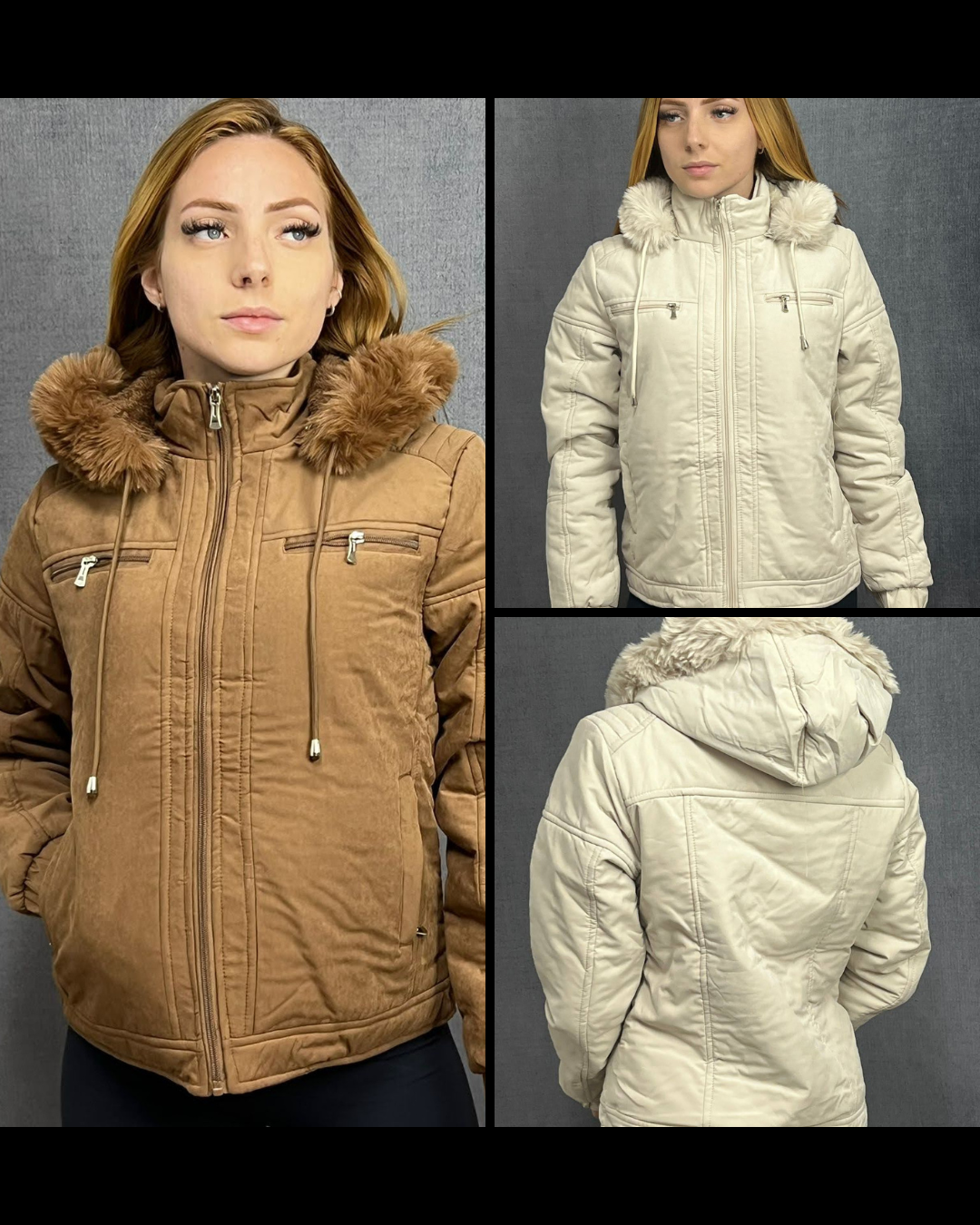 Parka Feminina Peluciada Curta – Capuz Removível com Pelo