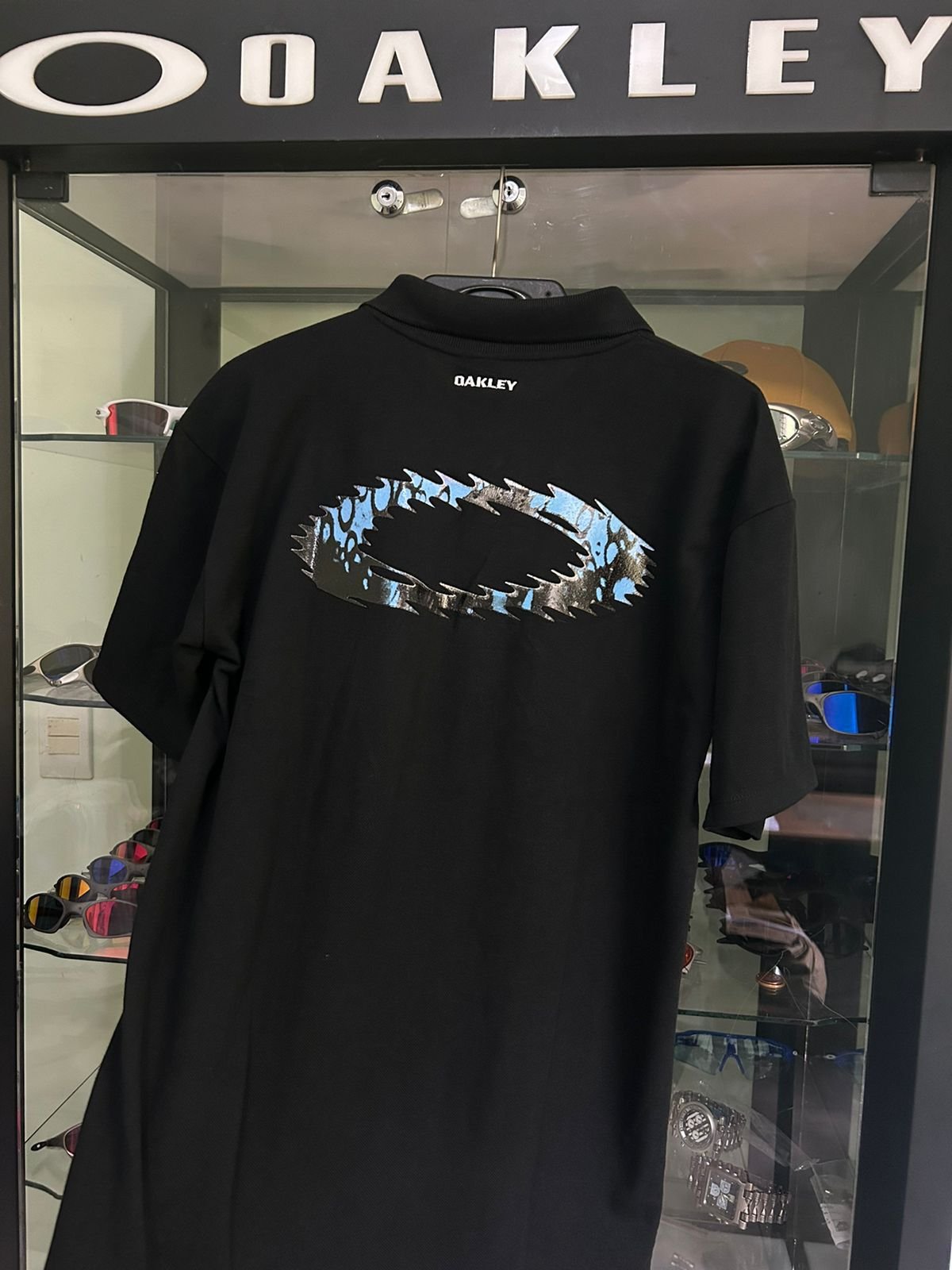 Polo Static Masculina Preta Logo Azul