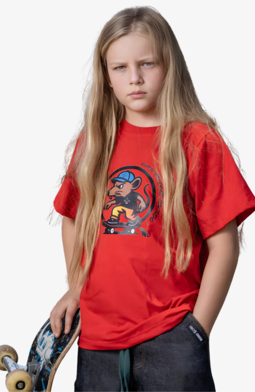 Camiseta Infantil Manga Curta Ratinho Skatista QTS