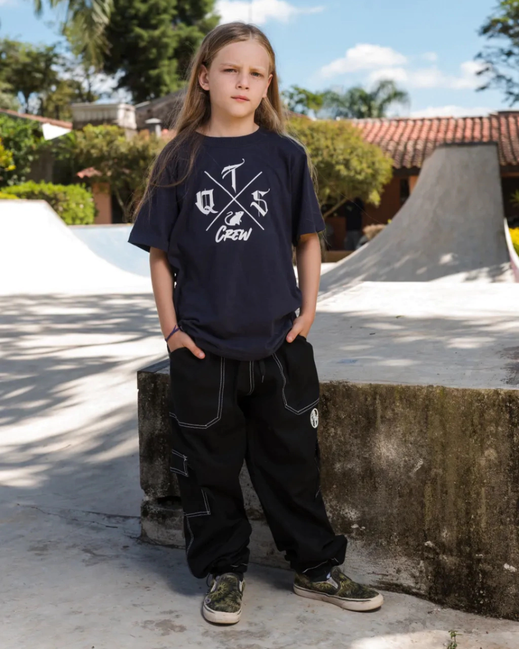 Calça Cargo Infantil Sarja QTS Crew - Logomarca (Preto/Verde/Branca) - Imagem 2