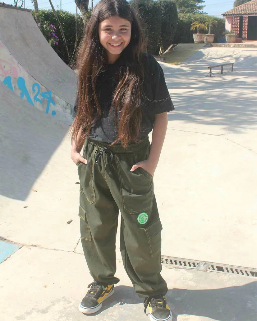Calça Cargo Infantil Sarja QTS Crew - Logomarca (Preto/Verde/Branca) - Imagem 10