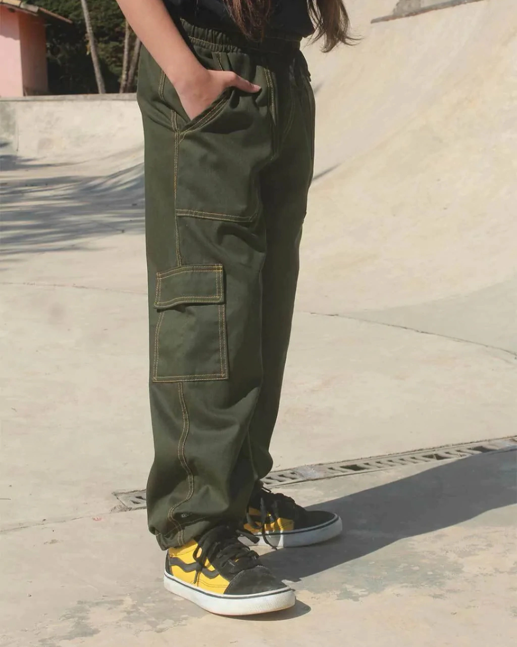 Calça Cargo Infantil Sarja QTS Crew - Logomarca (Preto/Verde/Branca) - Imagem 12