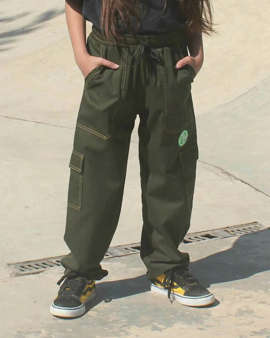 Calça Cargo Infantil Sarja QTS Crew - Logomarca (Preto/Verde/Branca) - Imagem 13