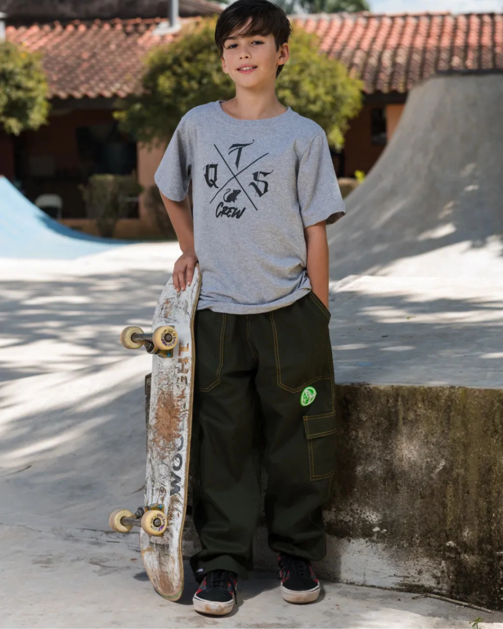 Calça Cargo Infantil Sarja QTS Crew - Logomarca (Preto/Verde/Branca) - Imagem 5