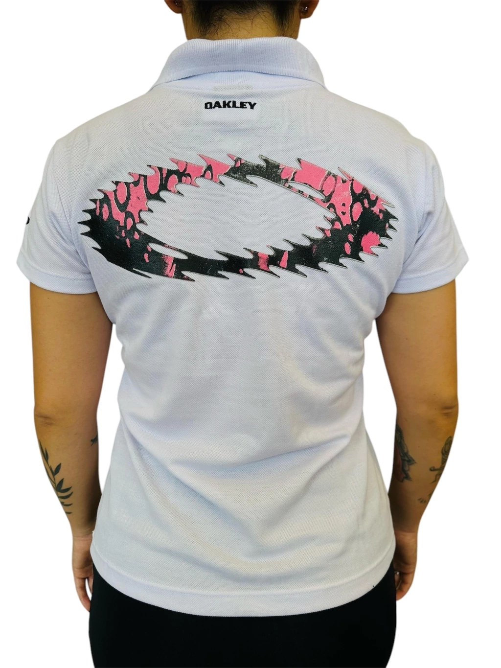 Camiseta Polo Branca Feminina Static Rosa