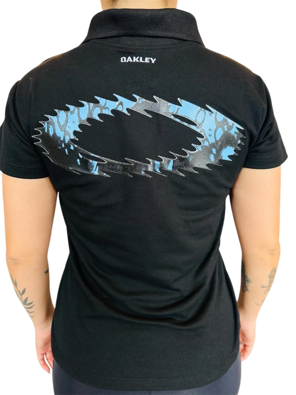 Camiseta Polo Preta Feminina Static Azul
