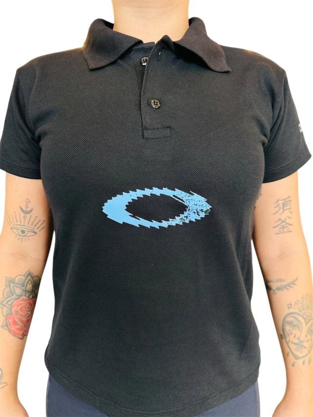 Camiseta Polo Preta Feminina Static Azul - Imagem 2