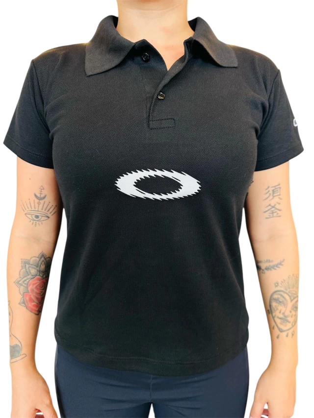 Camiseta Polo Preta Feminina Static Branca - Imagem 2