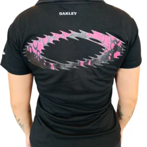 Camiseta Polo Feminina Preta Static Rosa